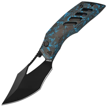 Artisan Cutlery Dark Wing Folding Knife Blue Glow in the Dark Carbon Fiber Handle 3.63" Black PVD S90V Clip Point 1887G-GDBU