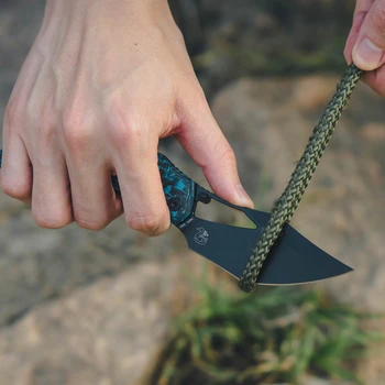 Artisan Cutlery Dark Wing Folding Knife Blue Glow in the Dark Carbon Fiber Handle 3.63" Black PVD S90V Clip Point 1887G-GDBU