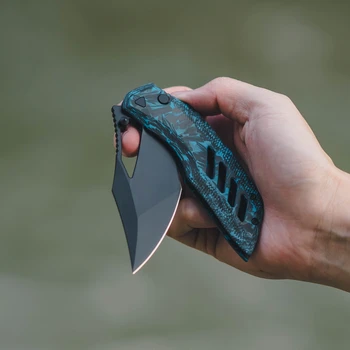 Artisan Cutlery Dark Wing Folding Knife Blue Glow in the Dark Carbon Fiber Handle 3.63" Black PVD S90V Clip Point 1887G-GDBU
