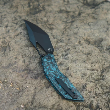 Artisan Cutlery Dark Wing Folding Knife Blue Glow in the Dark Carbon Fiber Handle 3.63" Black PVD S90V Clip Point 1887G-GDBU
