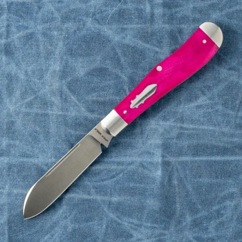 Jack Wolf Knives Eureka Slip Joint Folding Knife Smooth Purple Bone Handle 2.83" Satin Sandvik 14C28N Blade EUREK-01-SMT-PUR-BON