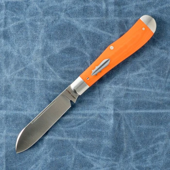 Jack Wolf Knives Eureka Slip Joint Folding Knife Vibe Bengal Orange Linen Micarta Handle 2.83" Satin Sandvik 14C28N Blade EUREK-01-VIB-LIN-BEN