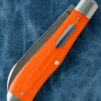 Jack Wolf Knives Eureka Slip Joint Folding Knife Vibe Bengal Orange Linen Micarta Handle 2.83" Satin Sandvik 14C28N Blade EUREK-01-VIB-LIN-BEN