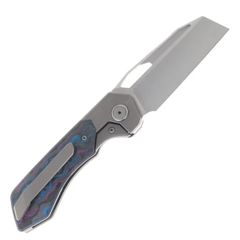 (Coming Soon) WMK Exclusive High Grain Knives DeVille R2 Folding Knife Dark Bead Blast Titanium/Damtanium Camo Carbon Handle 3.15" Belt Satin Elmax