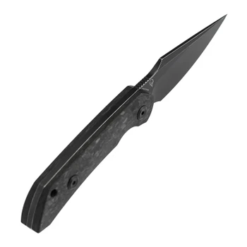 Kansept Fenrir Fixed Blade Knife Black Shred Carbon Fiber Handle S35VN Plain Edge Blackwash Finish KG3034A3