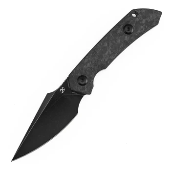 Kansept Fenrir Fixed Blade Knife Black Shred Carbon Fiber Handle S35VN Plain Edge Blackwash Finish KG3034A3