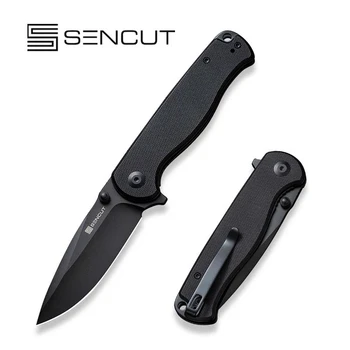 SENCUT Errant Folding Knife Black G10 Handle 9Cr18MoV Plain Edge Black Finish S23054B-1