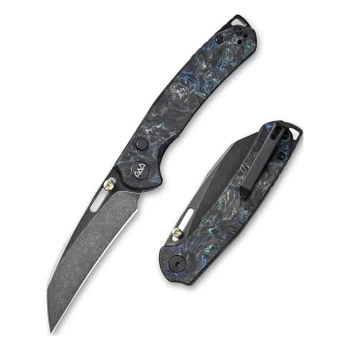 Wixco Wortex XL Folding Knife Cyan Blue Shredded Carbon Fiber Handle 14C28N Plain Edge Black Stonewash Finish WX16XL-C
