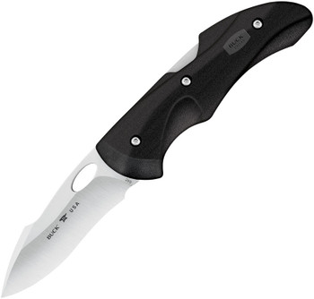 Buck Fluid Lockback Knife Black GRN Handle Plain Satin Drop Point Edge 289BKS