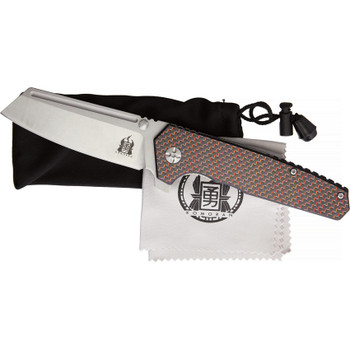 Komoran Liner Lock Knife Black & Red Carbon Fiber Handle Plain Stonewash Edge
