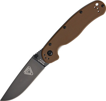 Ontario RAT-2 Folding Knife Plain Edge Black Blade Coyote Brown