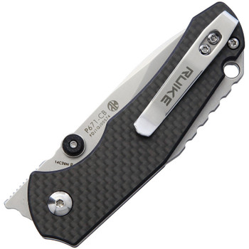 Ruike Linerlock Front Flipper Knife Black Carbon Fiber Handle Plain Edge P671CB