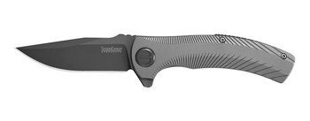 Discontinued Kershaw Seguin A/O Flipper Knife Gray Stainless Handle Plain Gray Edge 3490