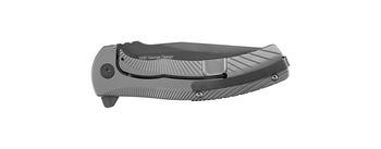Discontinued Kershaw Seguin A/O Flipper Knife Gray Stainless Handle Plain Gray Edge 3490