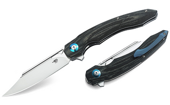 Bestech Fango Liner Lock Knife Interlayer with Carbon Fiber and Beige G10 Handle Plain D2 Satin Edge BG18D