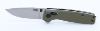 SOG Terminus XR Flipper Knife Green G10 Handle Plain Stonewash D2 Blade TM1022