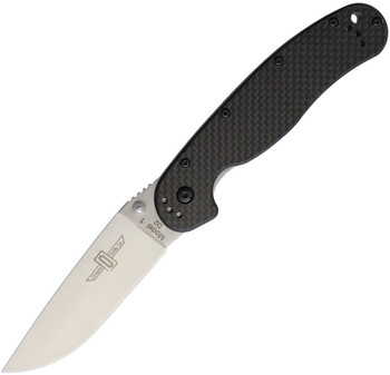 Ontario Knife RAT 1 Liner Lock Knife Black Carbon Fiber Handle Plain D2 Blade 8867CF
