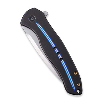 WE Knife Kitefin Frame Lock Knife Black Ti Blue Goove Handle Plain S35VN Blade 2001E