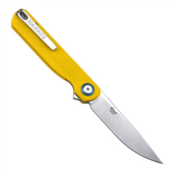 Harnds Wind Flipper Knife Yellow G10 Handle Plain Edge Satin Blade CK9200YE-S