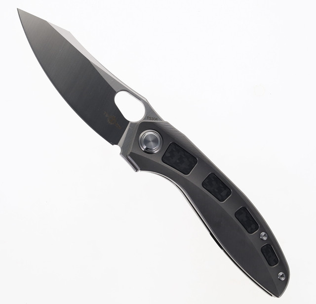 Two Sun Folding Knife Titanium/Damascus Handle M390 Plain Edge