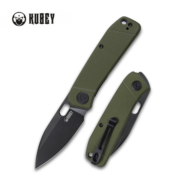 Kubey Hyde Folding Knife Black G10 Handle 14C28N Plain Edge