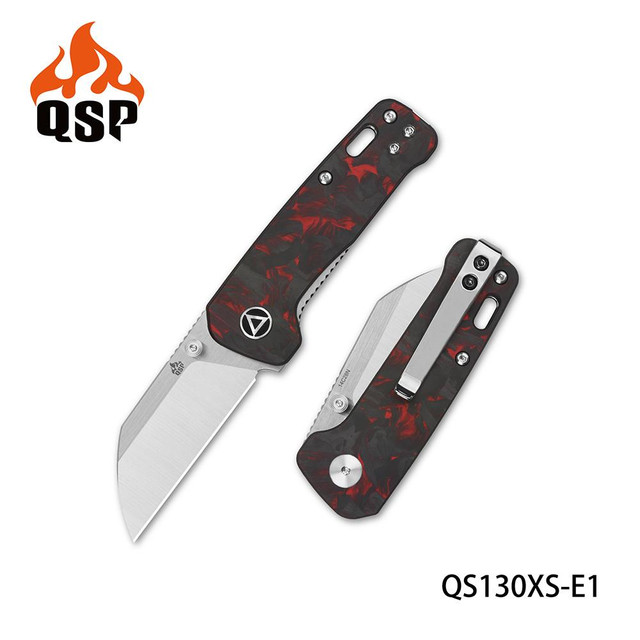 QSP Osprey Folding Knife Black Shredded Carbon Fiber/Red G10