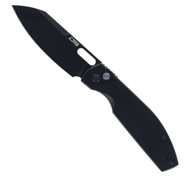 CJRB Pyrite Bowie Button Lock Folding Knife Ebony Wood