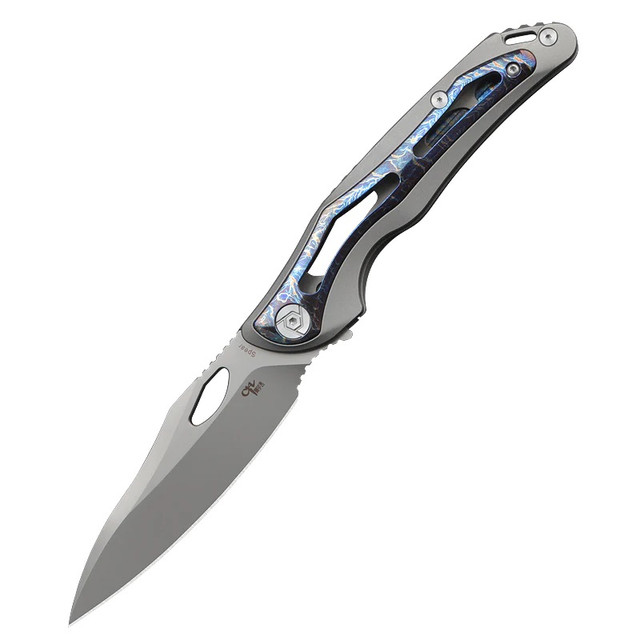 【ema】 CH Knife Folding Knife Blue/Eafengrow Skull Titanium Handle S35VN