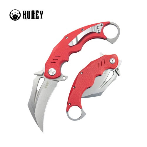 にの Kubey Wrath Folding Knife Red G10 Handle 14C28N Karambit Plain