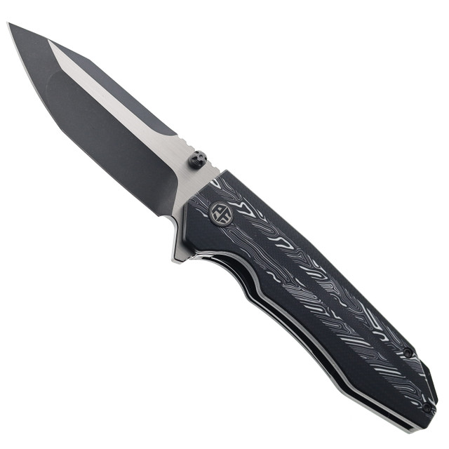Petrified Fish Victor Folding Knife Black Micarta Handle K110 Dark