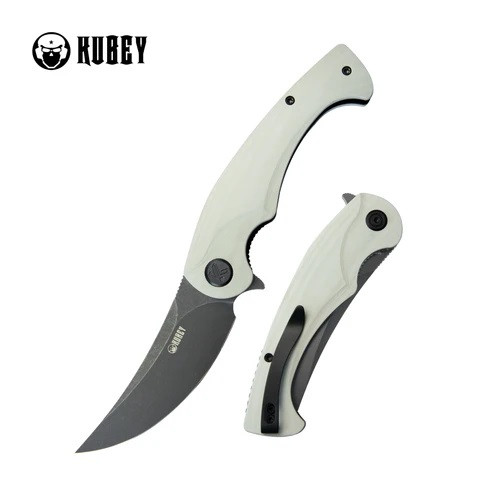 Kubey Scimitar Liner Lock Folding Knife White G10 Handle 14C28N