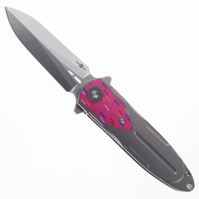 Two Sun Folding Knife Gold/Color Titanium Handle 14C28N Plain Edge