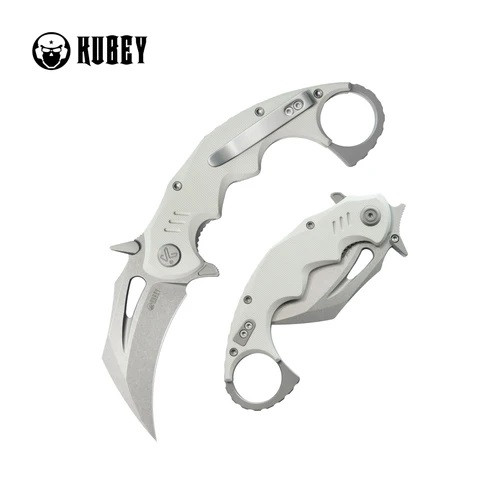 Kubey Mini Wrath Folding Knife White G10 Handle 14C28N Karambit
