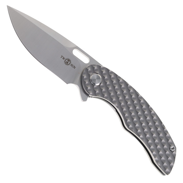 TwoSun Folding Knife Black Titanium Handle M390 Plain Edge TS328-M3-BK