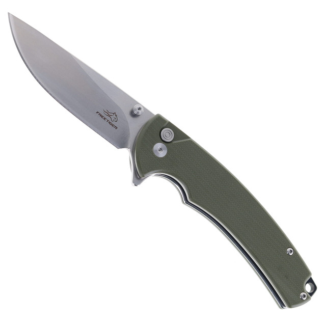 FreeTiger Button Lock Folding Knife Black G10 Handle D2 Plain Edge