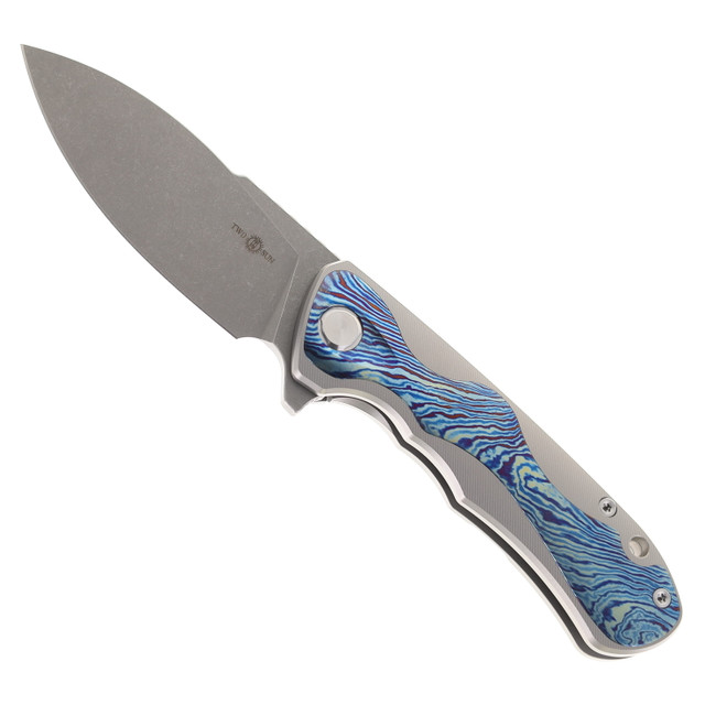 TwoSun Folding Knife Lines Titanium Handle M390 Plain Edge TS121