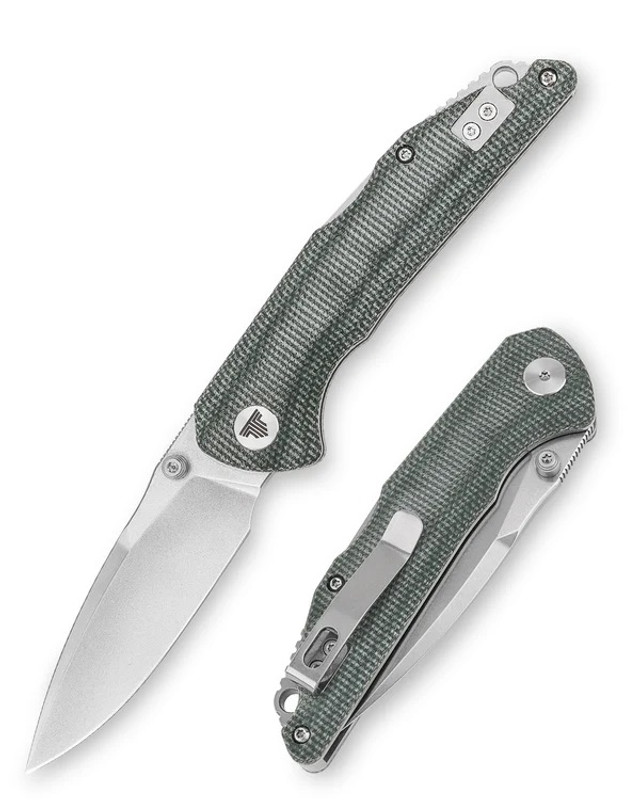 Trivisa Antliae-04LMW Button Lock Folding Knife Blue Micarta