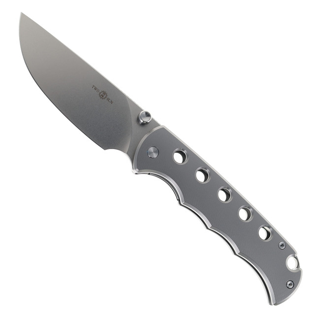 TwoSun Folding Knife Gray Titanium Handle 14C28N Plain Edge TS484