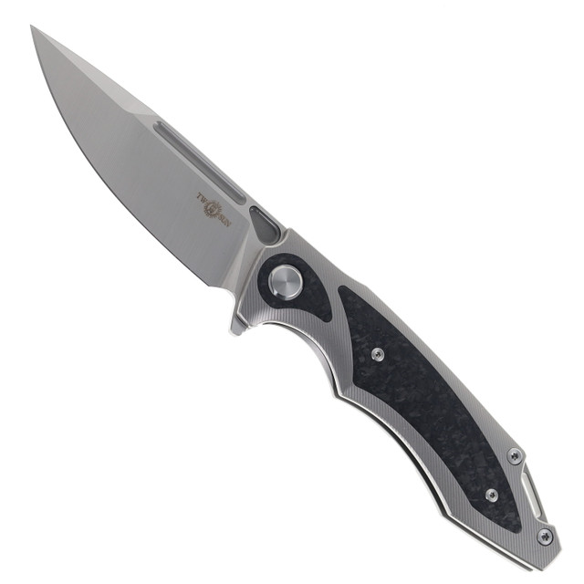 TwoSun Folding Knife Gray Titanium Handle M390 Plain Edge TS165