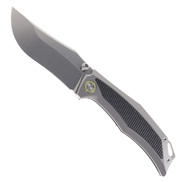 TwoSun Folding Knife Gray Titanium Handle 14C28N Plain Edge