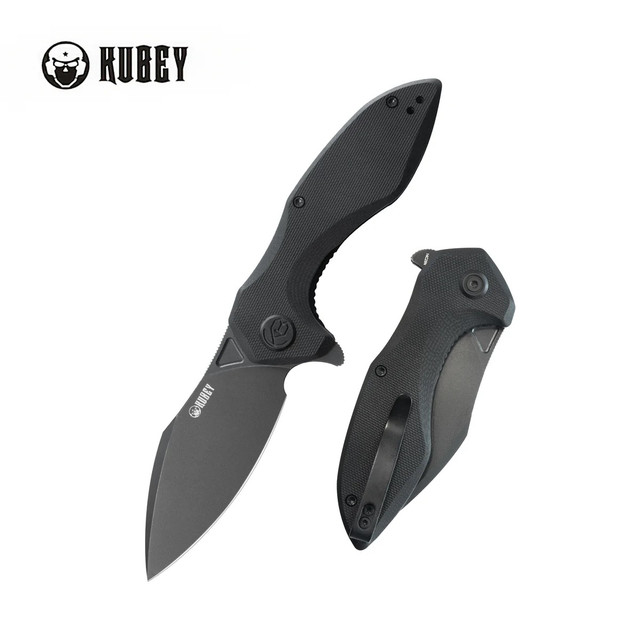 Kubey Crossbar Lock Hound Folding Knife Black G10 Handle 14C28N