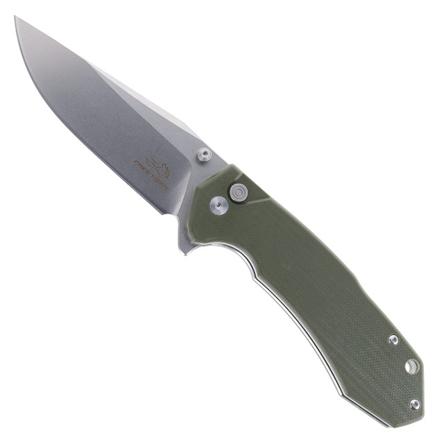 オリーブ FreeTiger Button Lock Folding Knife Black G10 Handle D2 Plain Edge