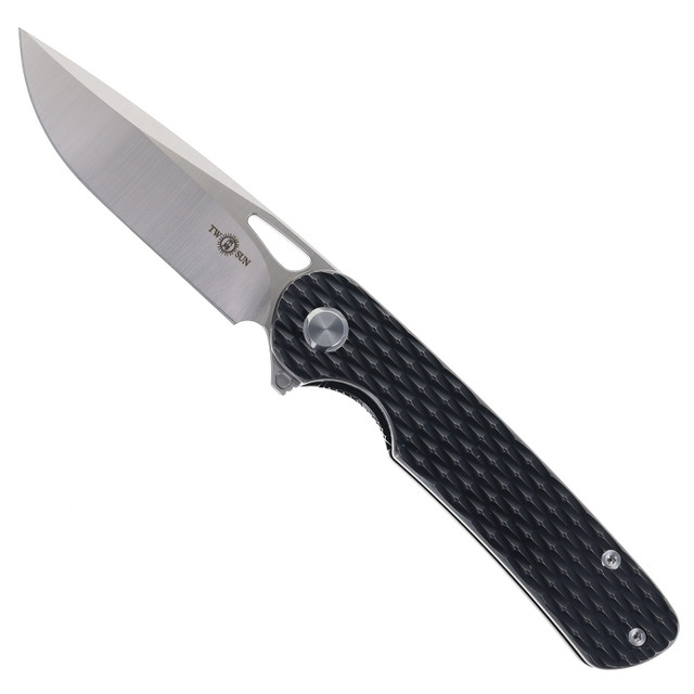 Two Sun Folding Knife Gray Titanium Handle M390 Plain Edge TS328