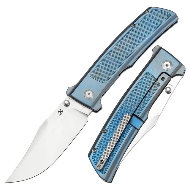 Kansept Bison Folding Knife Gray Titanium Handle S35VN Plain Edge
