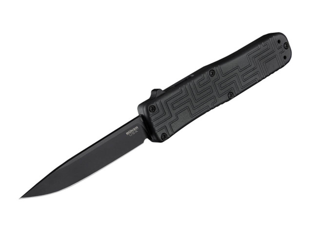 Boker OTF Blackout Auto Knife Black Aluminum Handle 154CM Plain