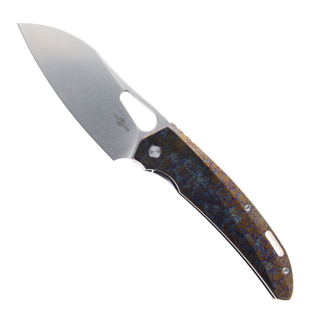 26ブラウン TwoSun Folding Knife Titanium Handle M390 Plain Edge Satin Finish