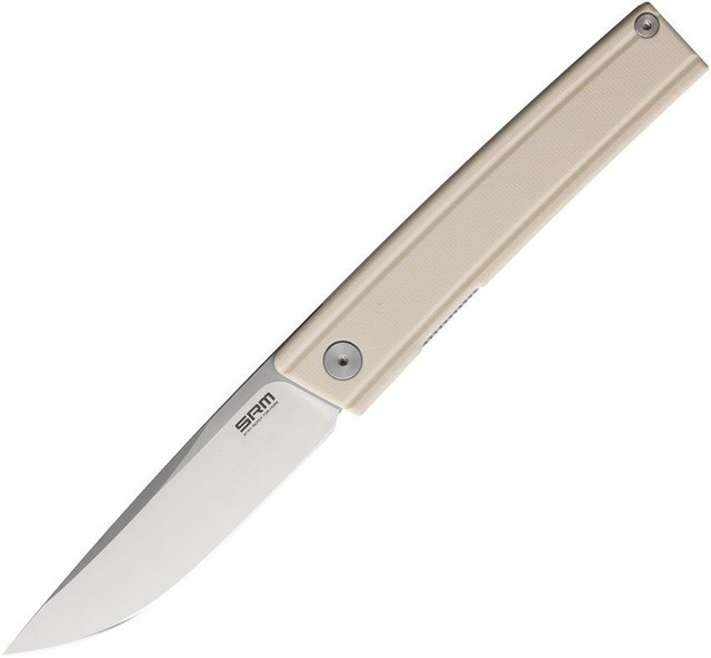 SRM Terrier Folding Knife White G10 Handle 140Cr14MoV3Nb Plain