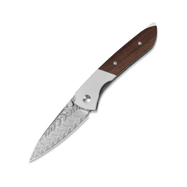 TwoSun Folding Knife Blue Micarta Handle 14C28N Plain Edge