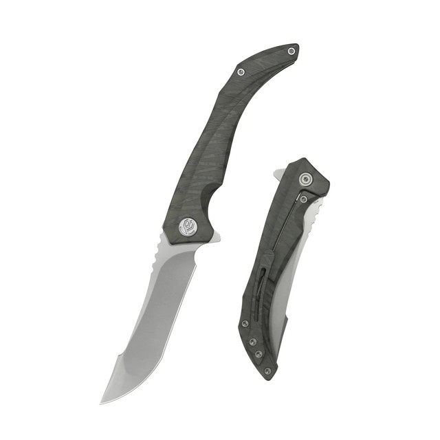 り Kubey Anteater Folding Knife Flame Titanium Handle M390 Plain Edge