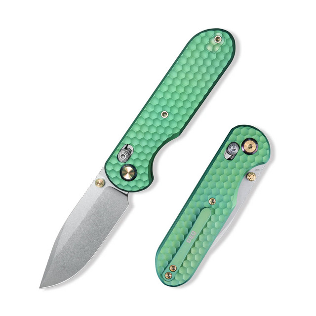 Geo Ethereal Cutter Folding Knife Green Titanium Handle M390 Clip